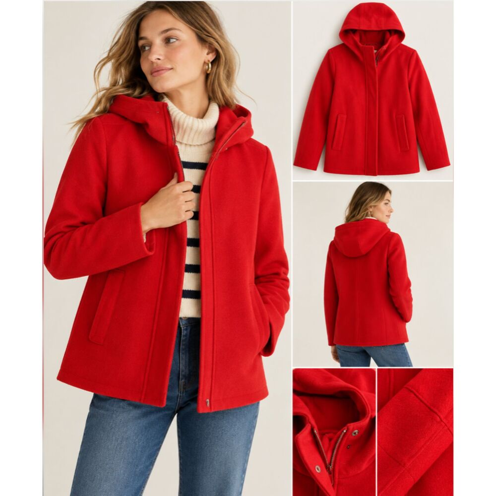 J.Crew Italian Melton Wool Hooded Coat Women’s 14 Red Wool Blend Jacket